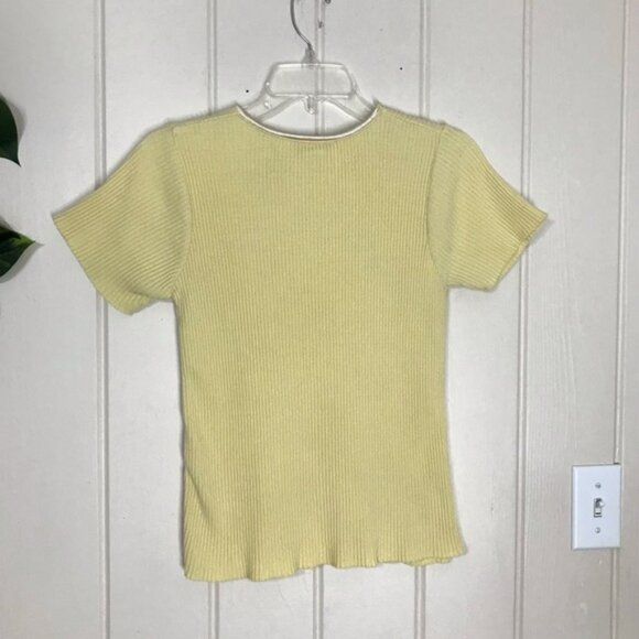 Studio C Yellow Ribbed Sweater Blouse Size Small 4 - 6 100% CottonStretch - Picture 4 of 12